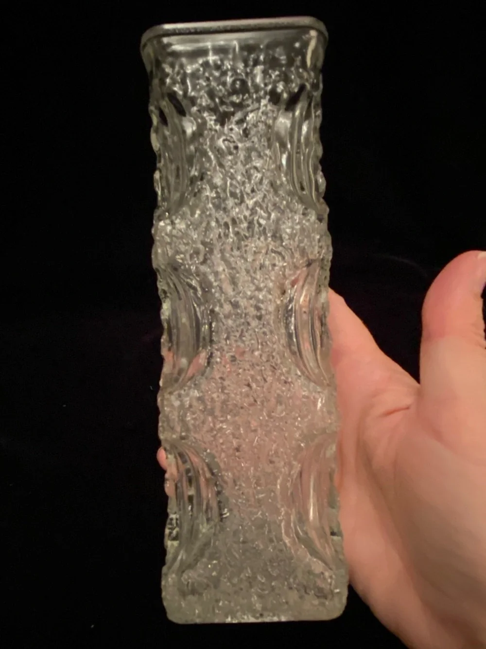 Retro OBERGLAS Austria Mid-Century 70s Modernist Bark Texture Ice Art Glass Vase